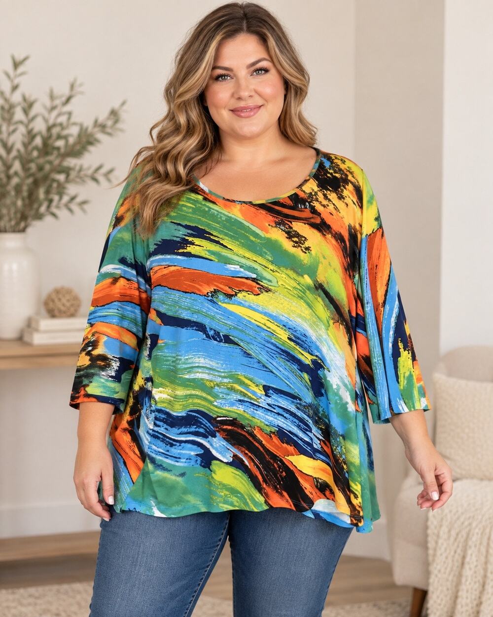 Pure Essence Made in Canada Abstract Art Print Tunic Top Women’s 2X